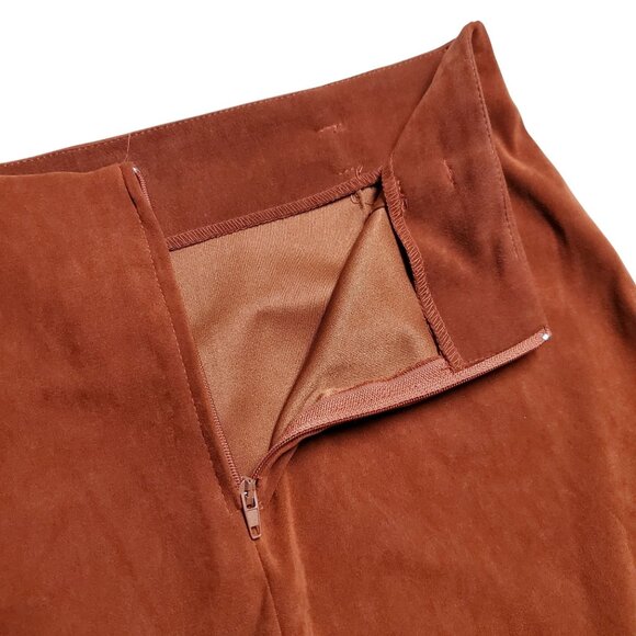 Rust Brown Faux Suede Pencil Skirt With Side Slit For Women - Mid-Length Size Sm - Picture 9 of 14